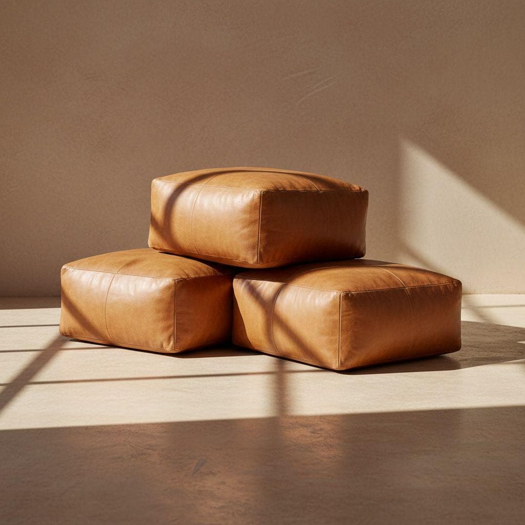 Handmade Moroccan Leather Pouf – Square Boho Footstool