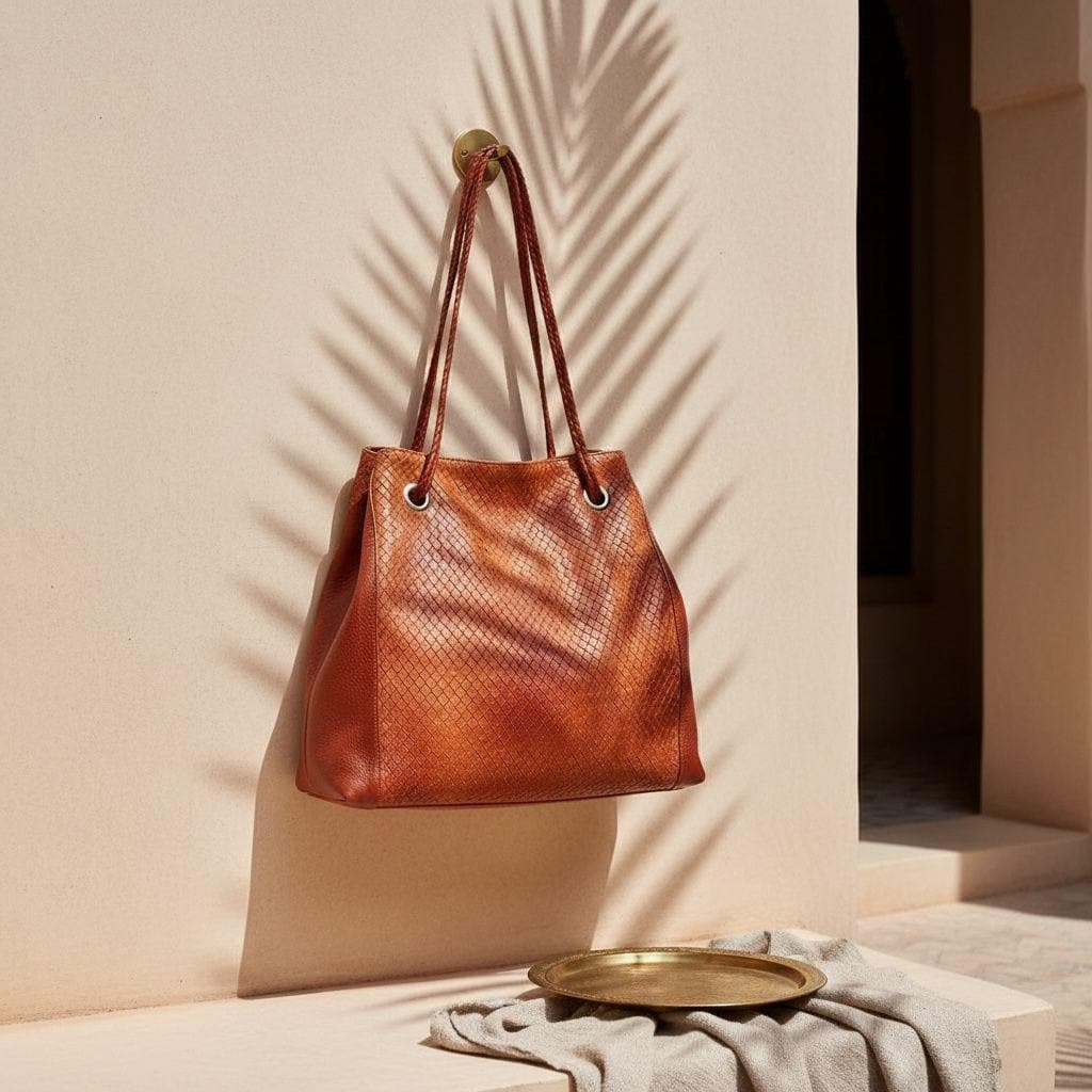 Handmade Moroccan Leather Crossbody Bag – Studded Boho Tassel Purse