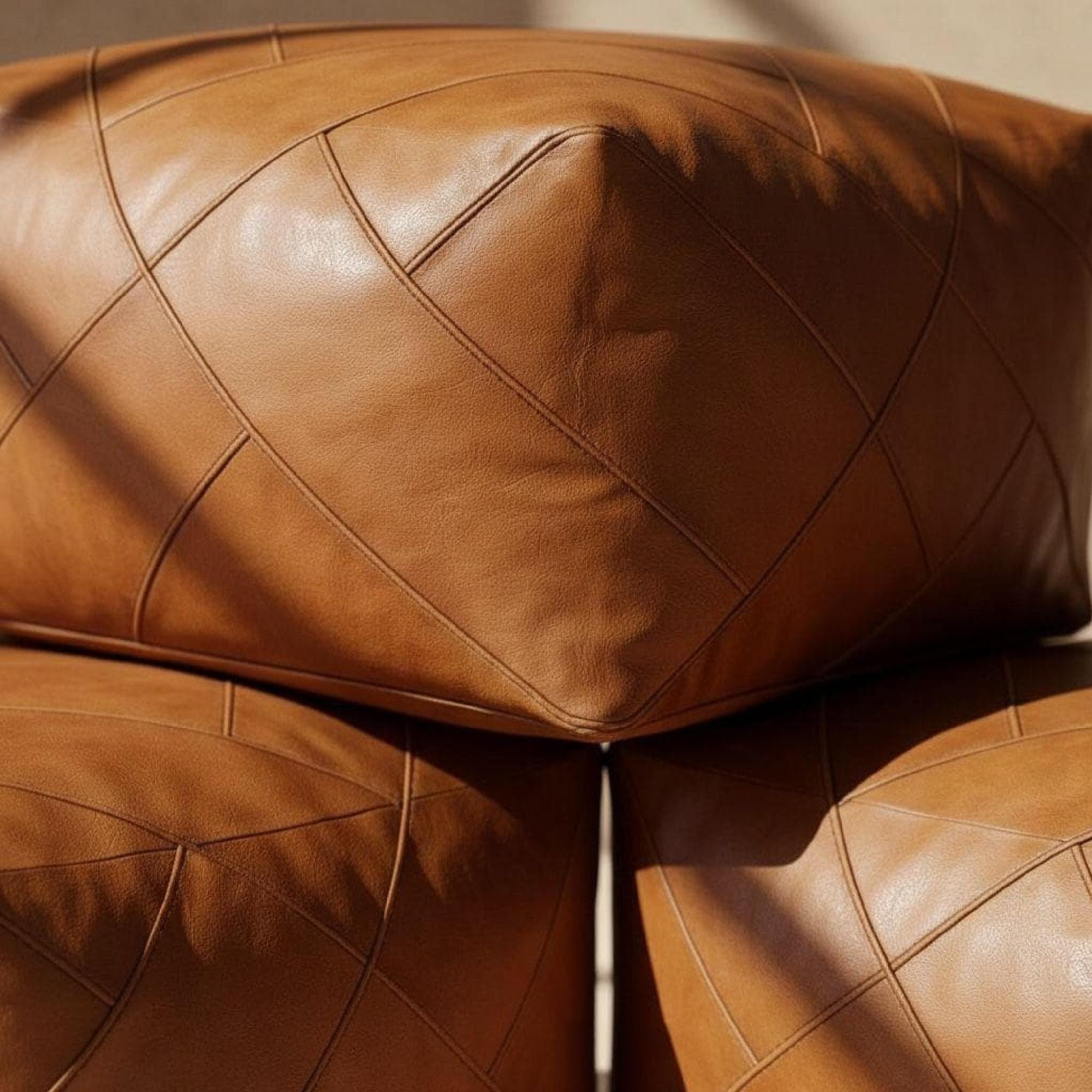 Leather Pouf Square Brown Moroccan Floor Cushion