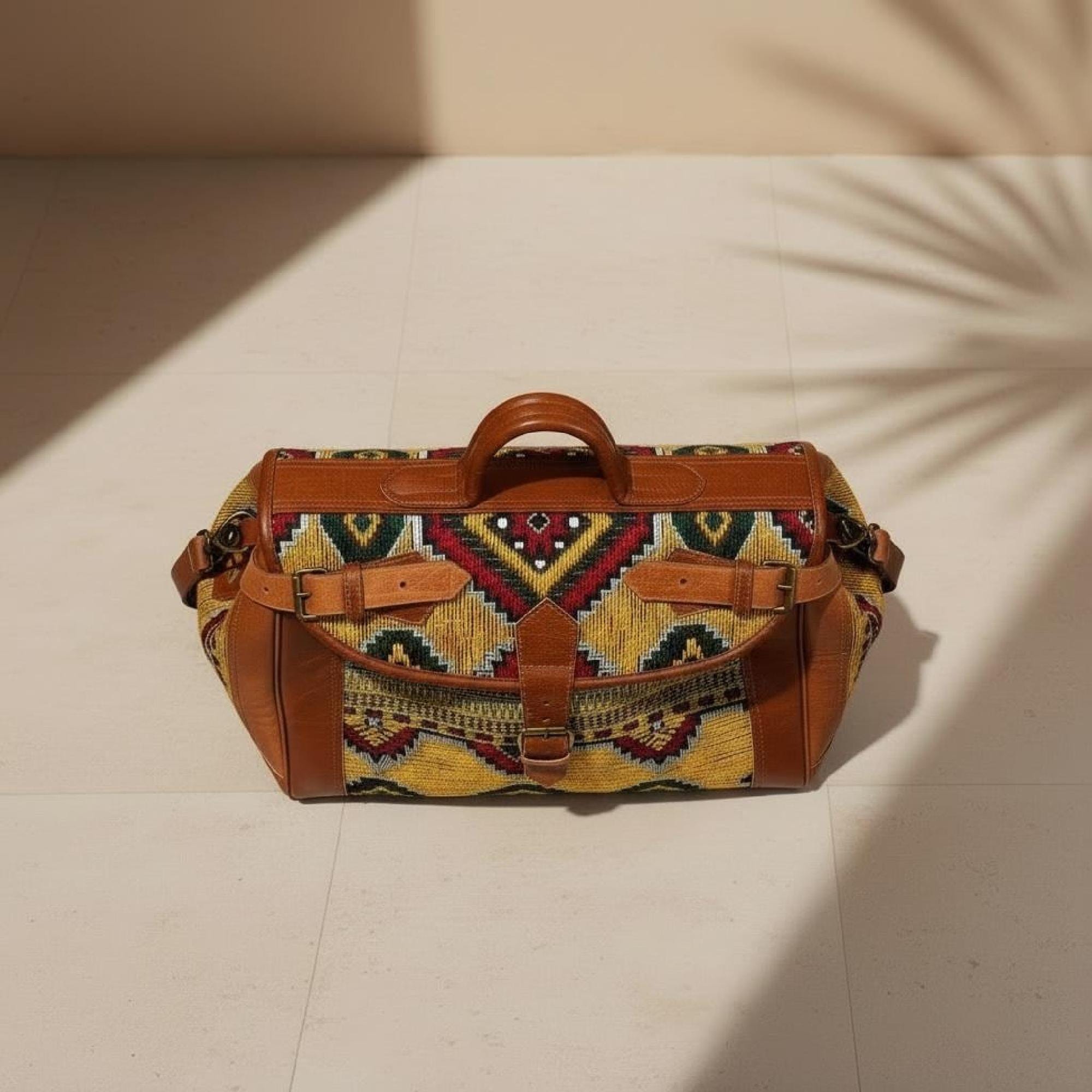 Moroccan Rug Bag Leather Duffel Vintage