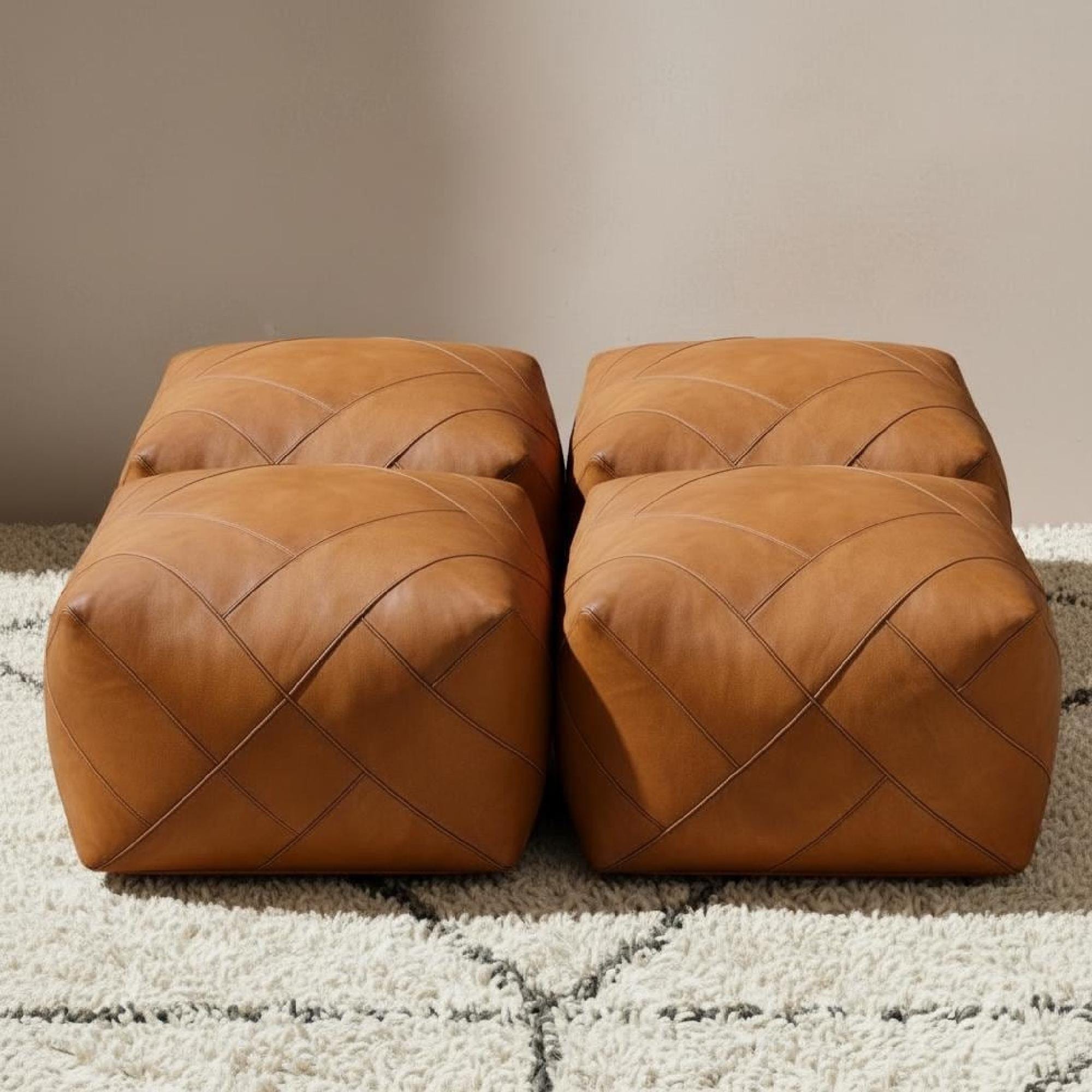 Leather Pouf Square Brown Moroccan Floor Cushion