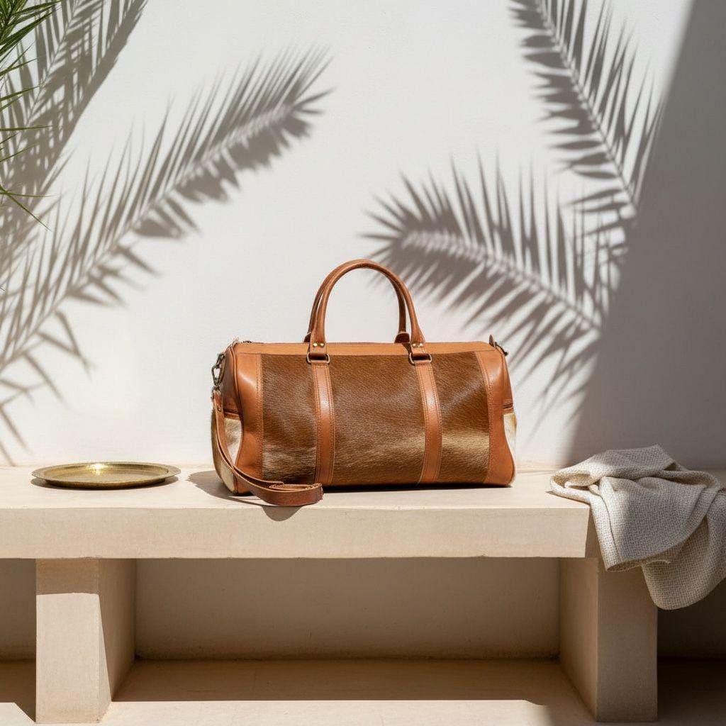 Handmade Moroccan Leather Duffle Bag – Goat Hair Travel Weekender