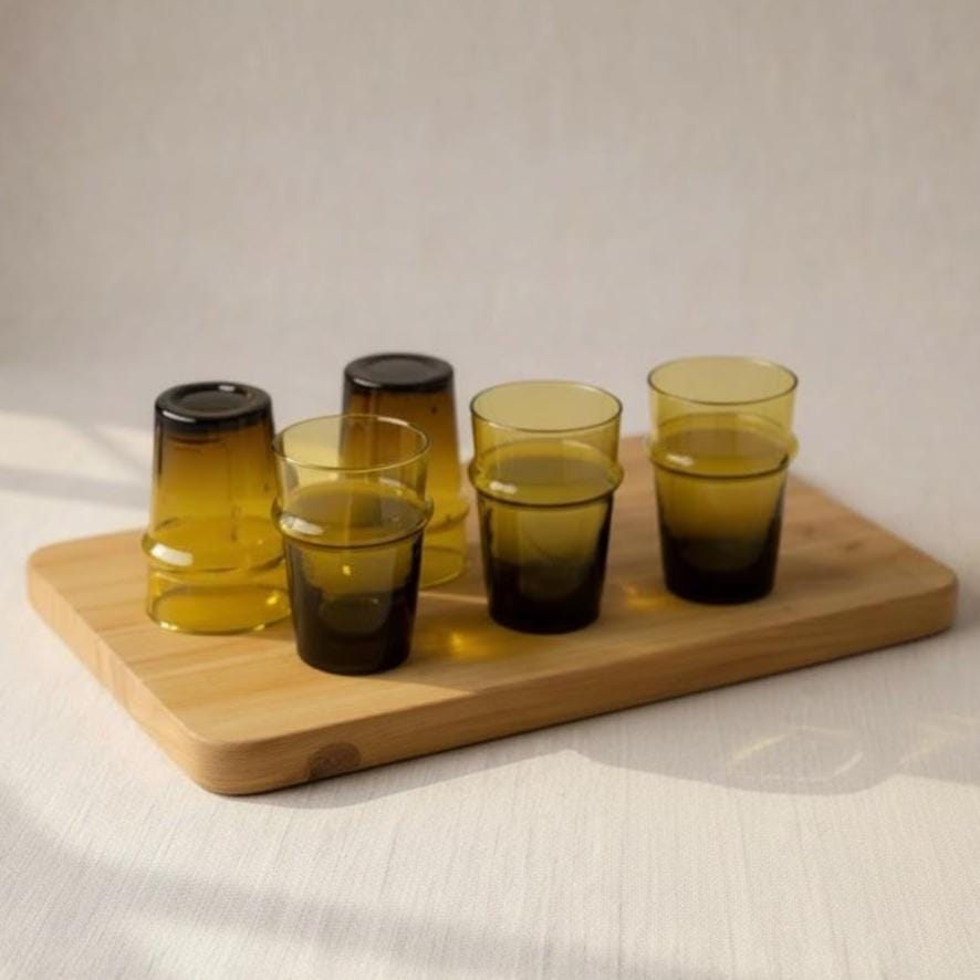 Set of 6 Handmade Moroccan Tea Glasses – Gold Rim Beldi Set