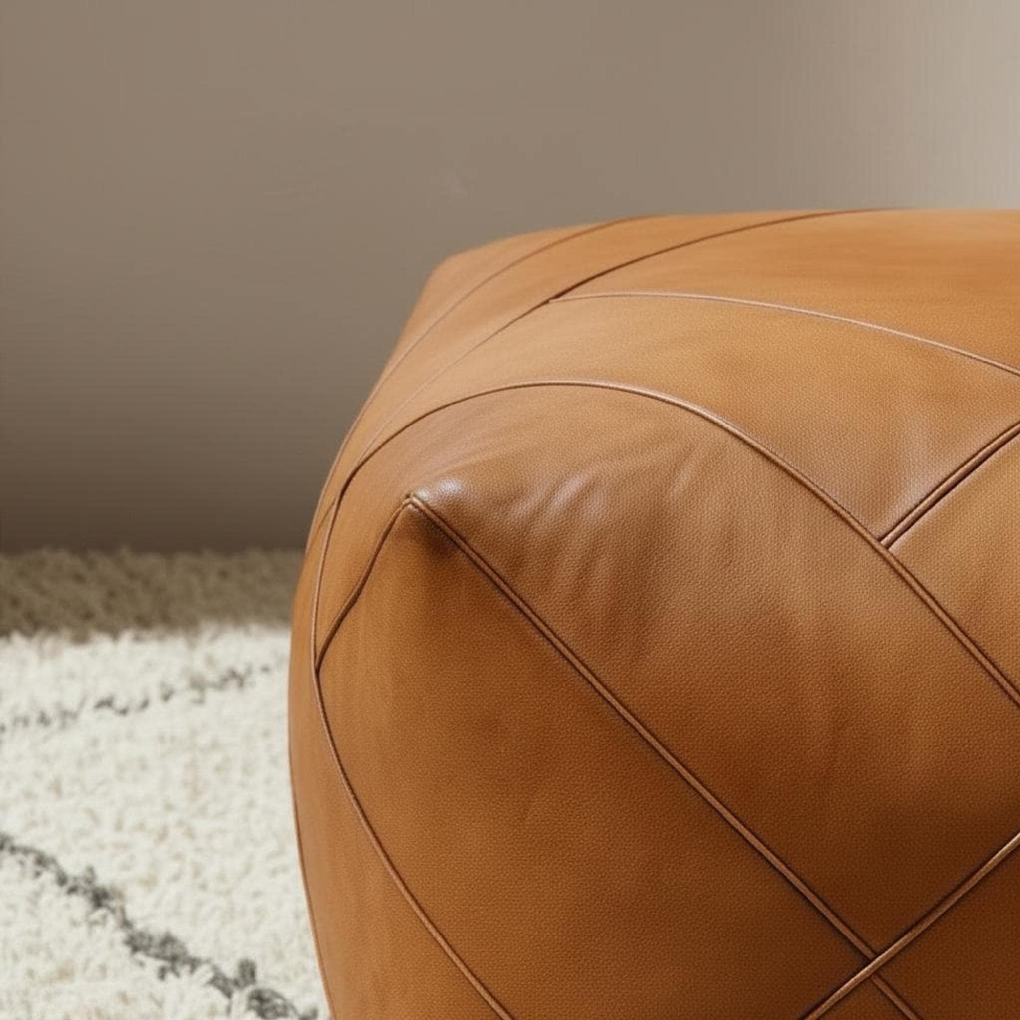 Leather Pouf Square Brown Moroccan Floor Cushion