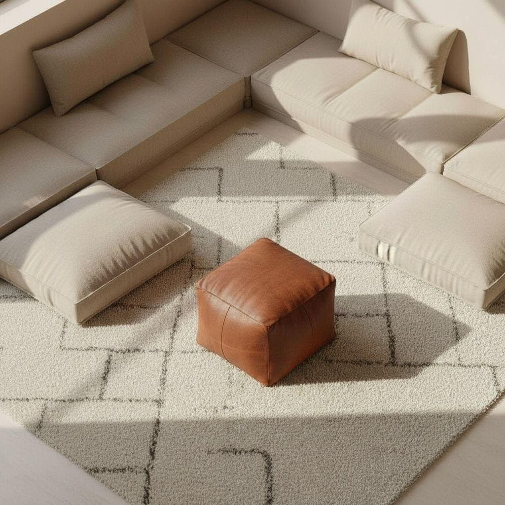 Handmade Moroccan Leather Pouf – Square Boho Footstool