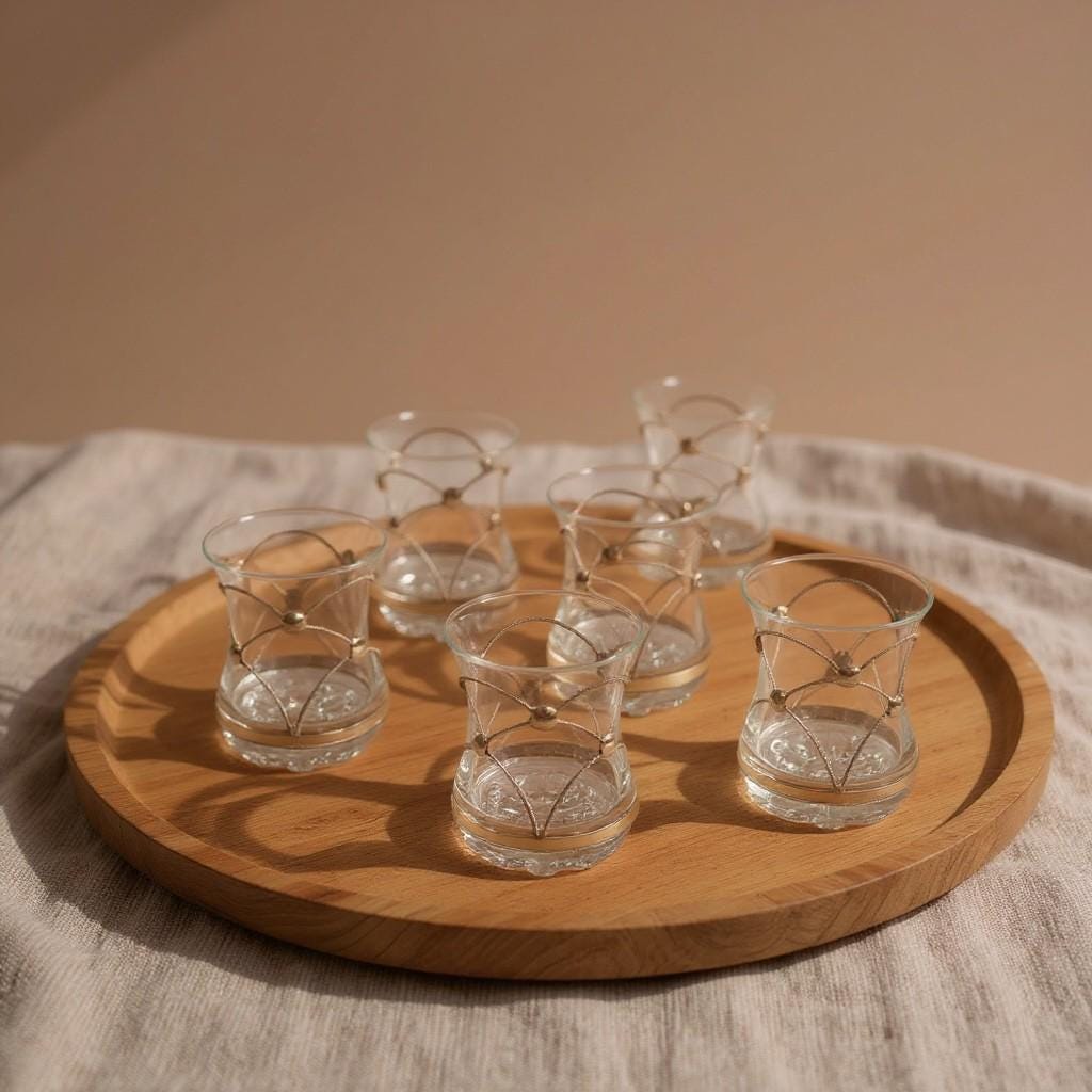 Set of 6 Handmade Moroccan Tea Glasses – Gold Rim Beldi Set