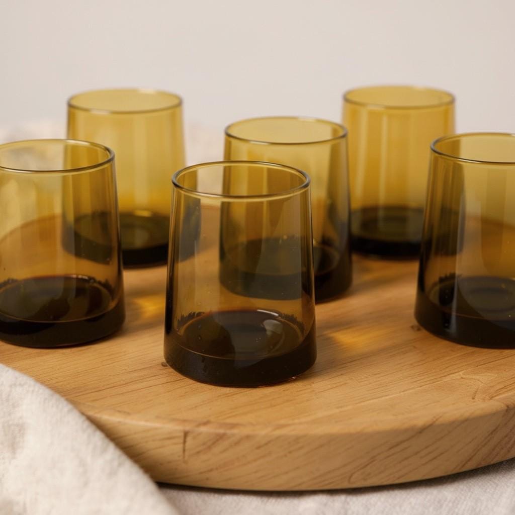 Set of 6 Hand-Blown Glass Tumbler Set – Clear Cylindrical Glasses for Tea, Coffee & Juice