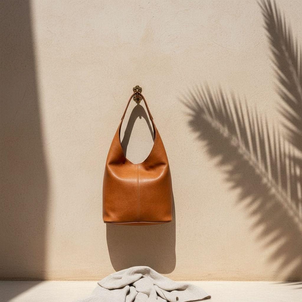 Handmade Moroccan Leather Tote Bag – Vegetable-Tanned, Minimalist Shoulder Bag