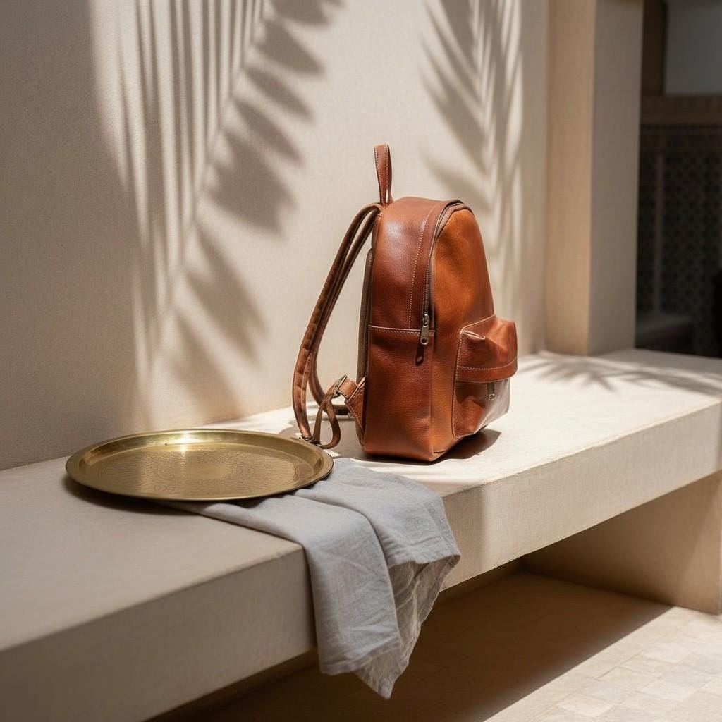 Handmade Moroccan Leather Backpack – Unisex Travel Daypack