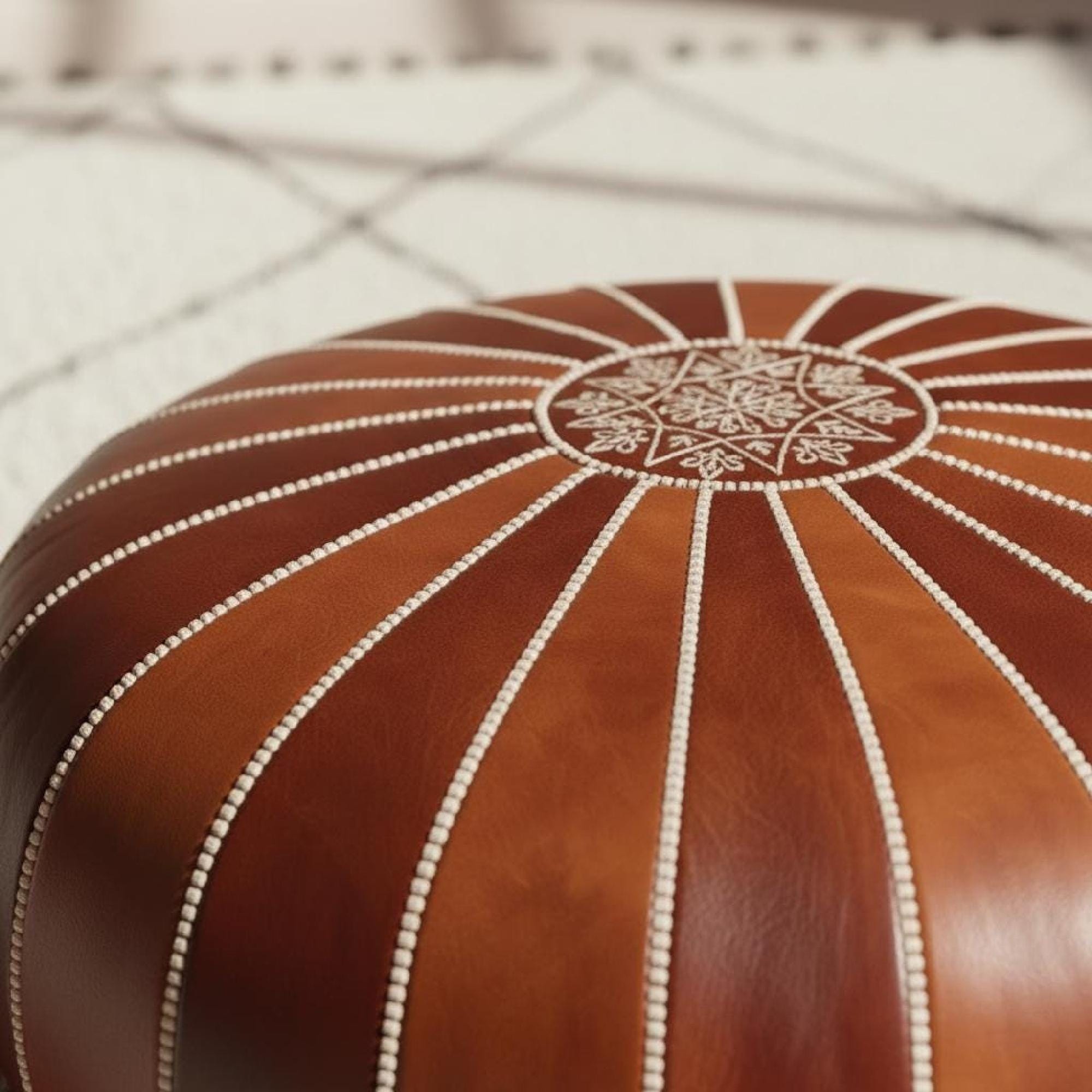 Large Moroccan Leather Pouf Ottoman Cover