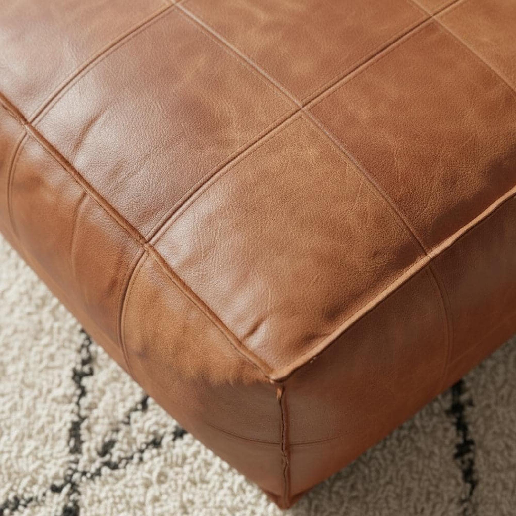 Leather Pouf Square Handmade Moroccan Ottoman
