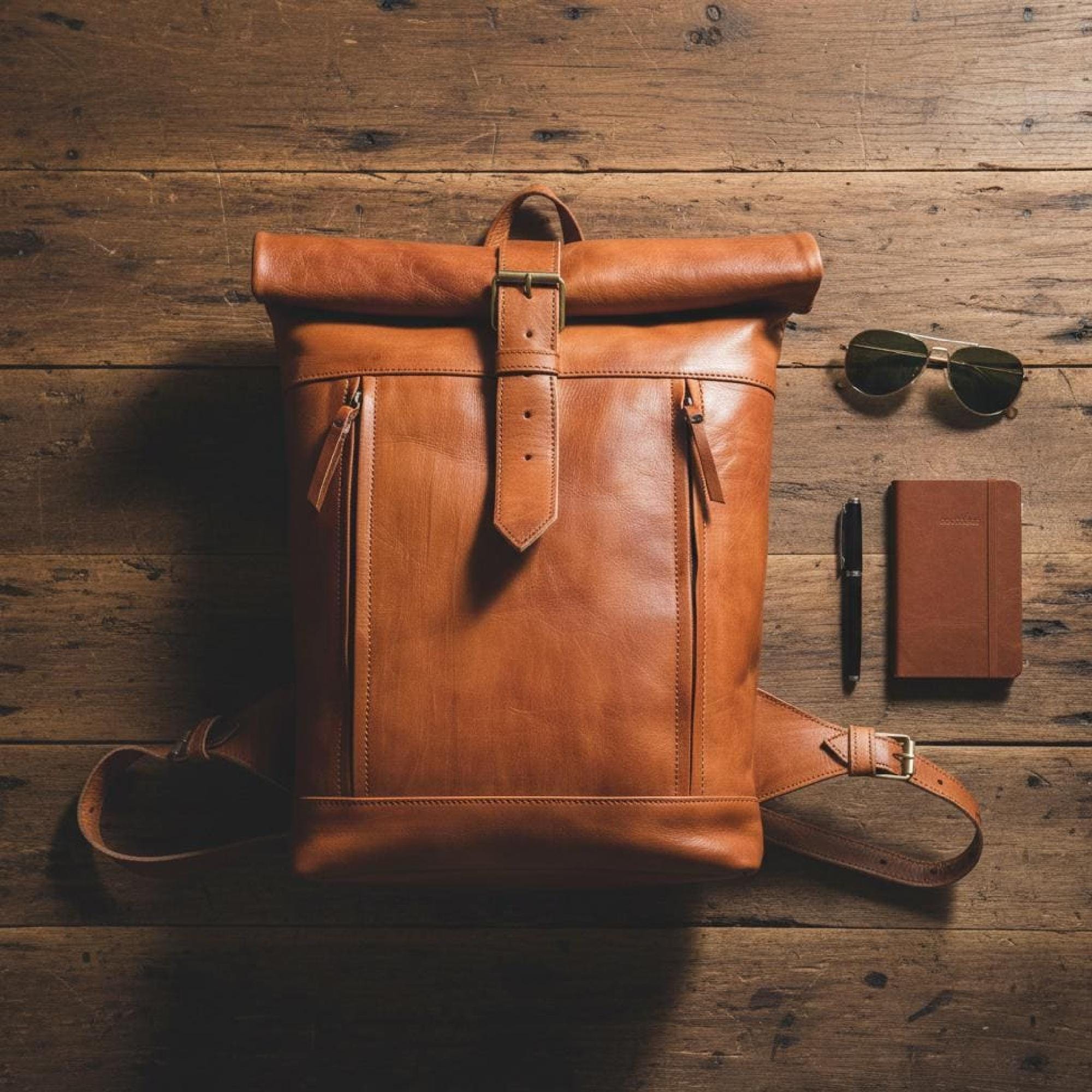 Handmade Moroccan Roll Top Leather Backpack