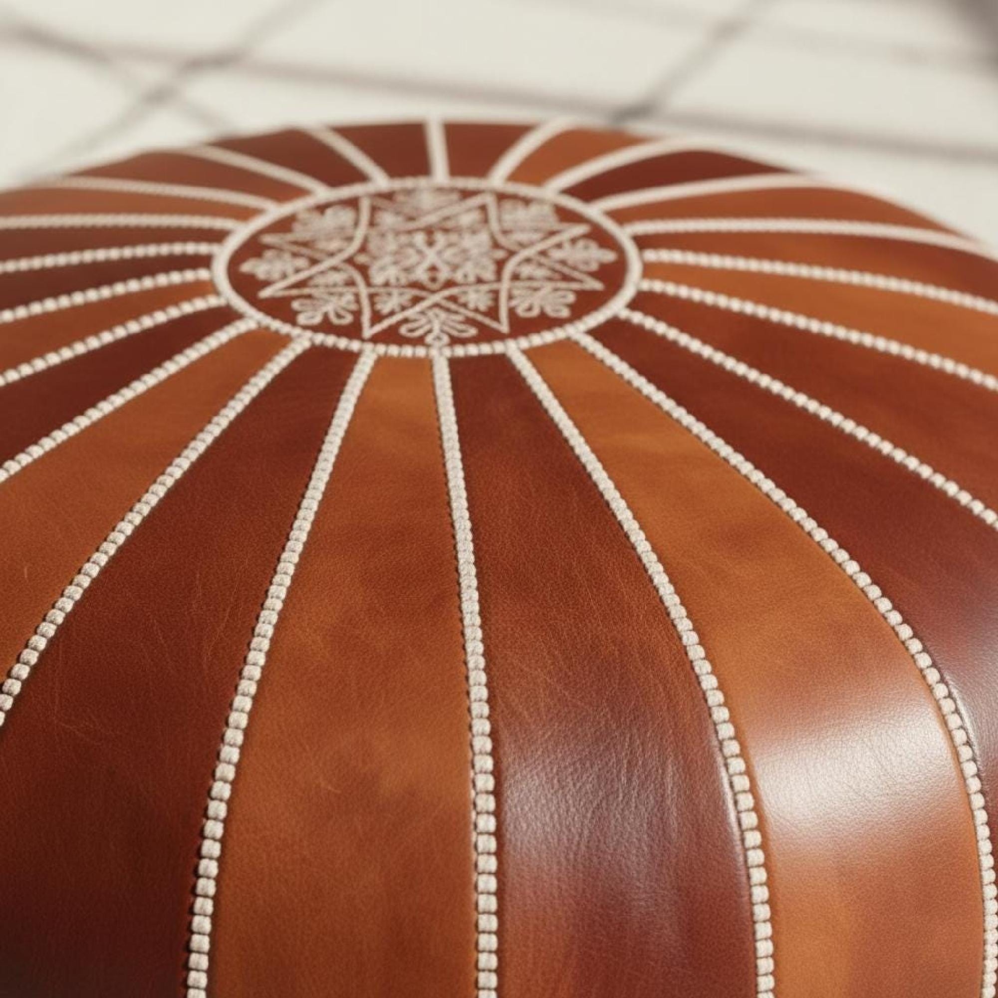 Large Moroccan Leather Pouf Ottoman Cover