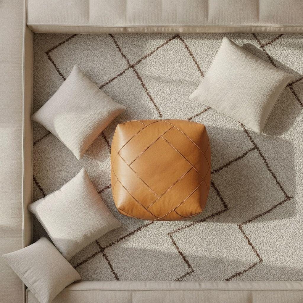 Handmade Moroccan Leather Pouf – Square Boho Footstool