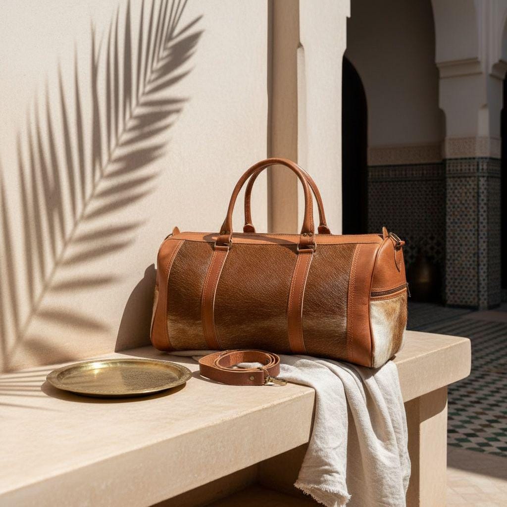 Handmade Moroccan Leather Duffle Bag – Goat Hair Travel Weekender