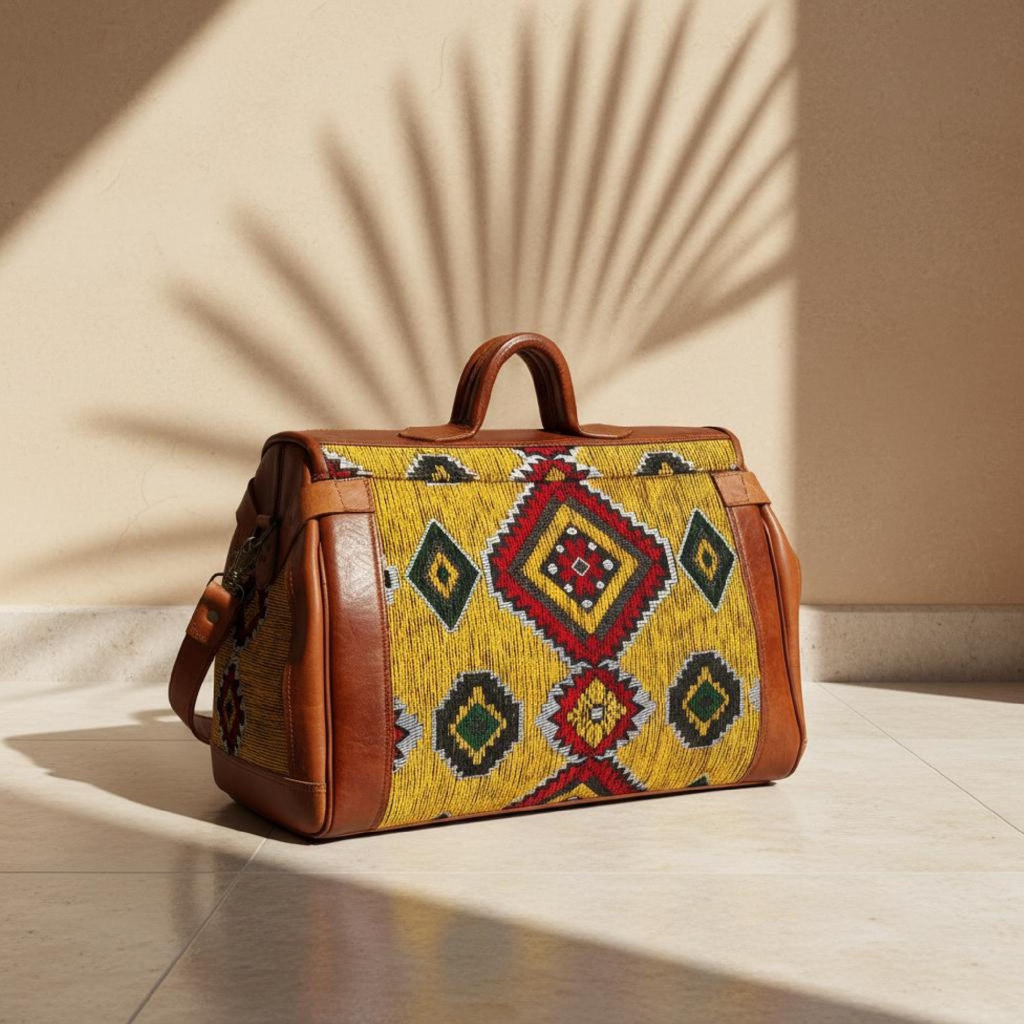 Moroccan Rug Bag Leather Duffel Vintage