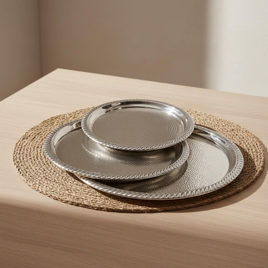 Handmade Moroccan Silver Tea Tray – Traditional Engraved Serving Tray