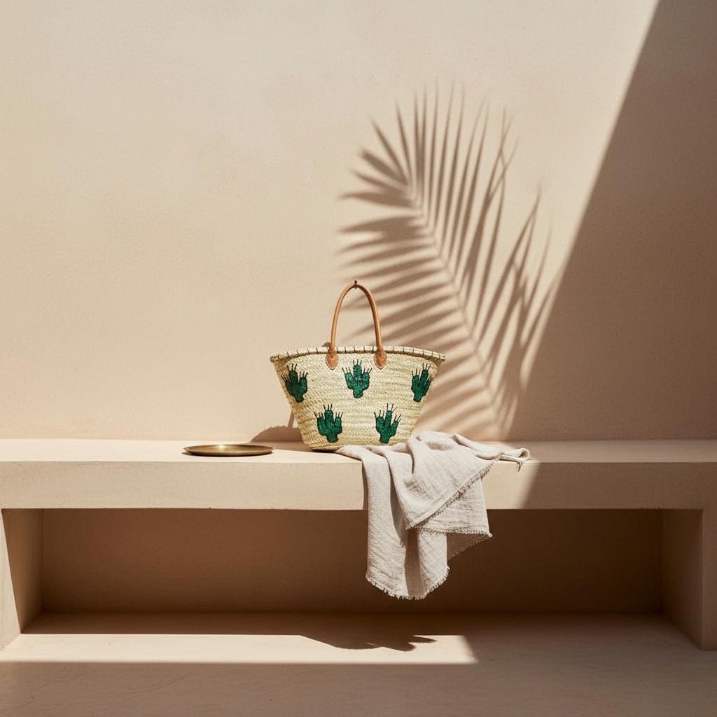 Handwoven Moroccan Cactus Tote Bag – Boho Straw Market Basket