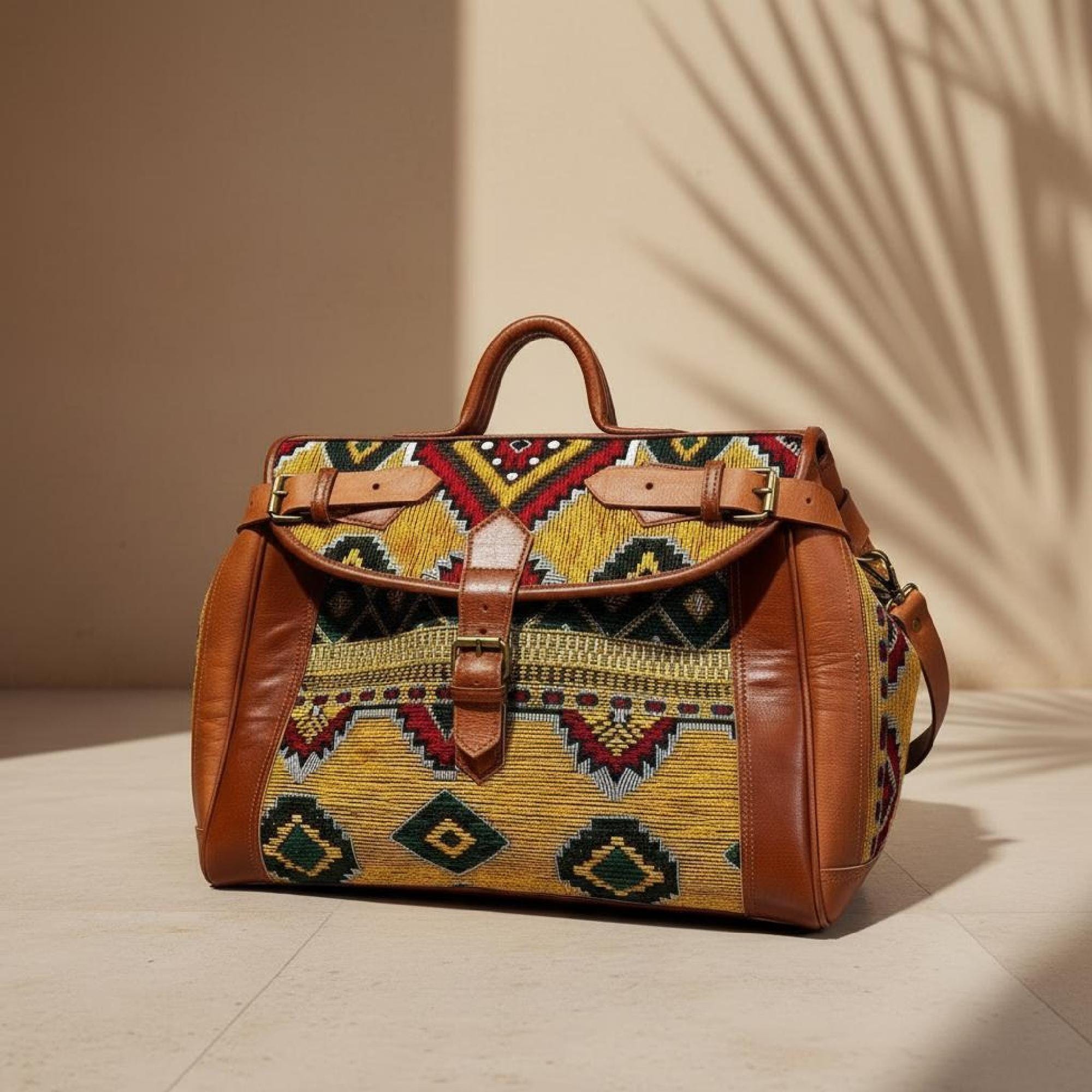 Moroccan Rug Bag Leather Duffel Vintage
