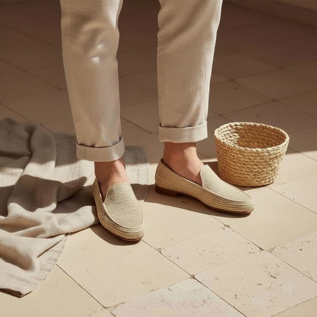 Handmade Raffia Loafers, Men's Natural Straw Espadrilles, Boho Summer Shoes