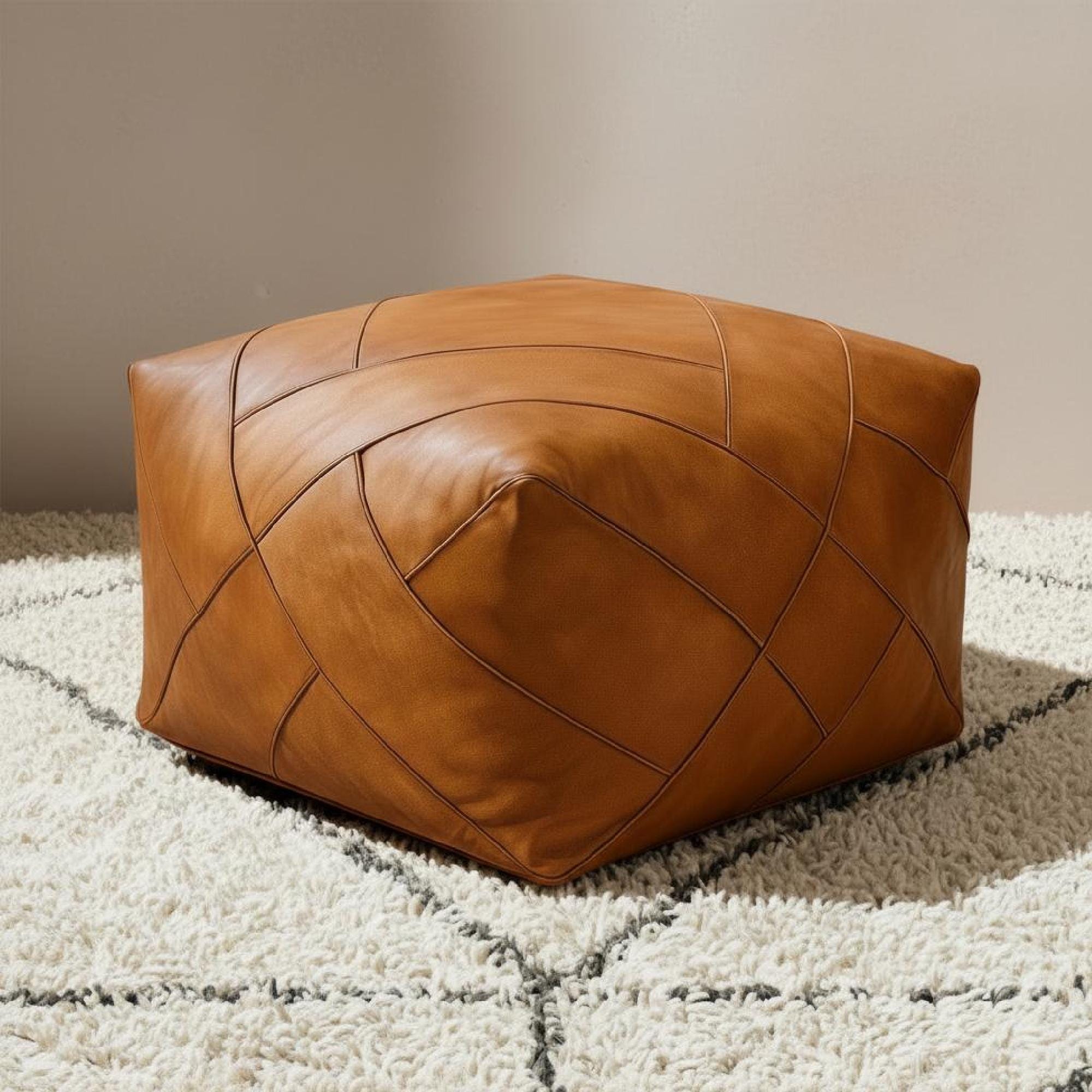 Leather Pouf Square Brown Moroccan Floor Cushion