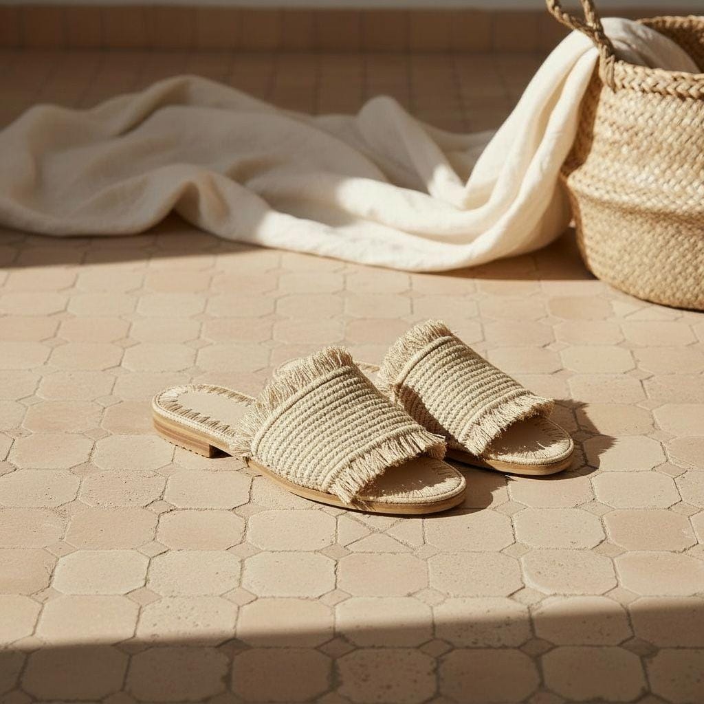 Handmade Raffia Slide Sandals, Boho Beach Footwear