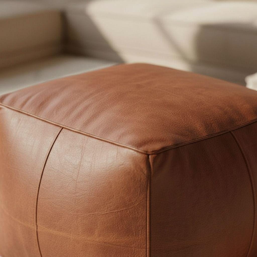 Handmade Moroccan Leather Pouf – Square Boho Footstool