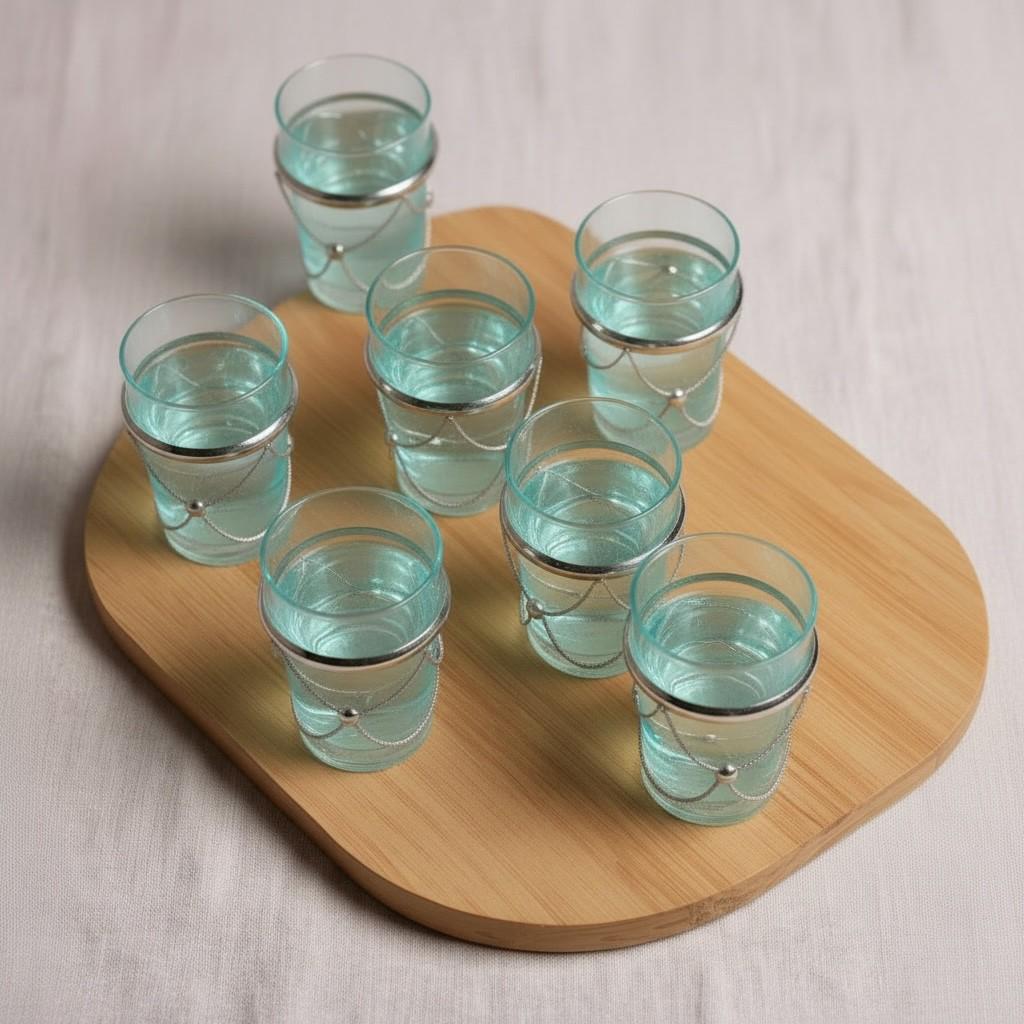 Set of 6 Handmade Moroccan Tea Glasses – Gold Rim Beldi Set