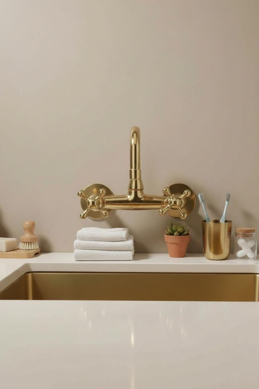 Unlacquered Brass Wall Mount Faucet – Vintage Style Solid Brass Tap