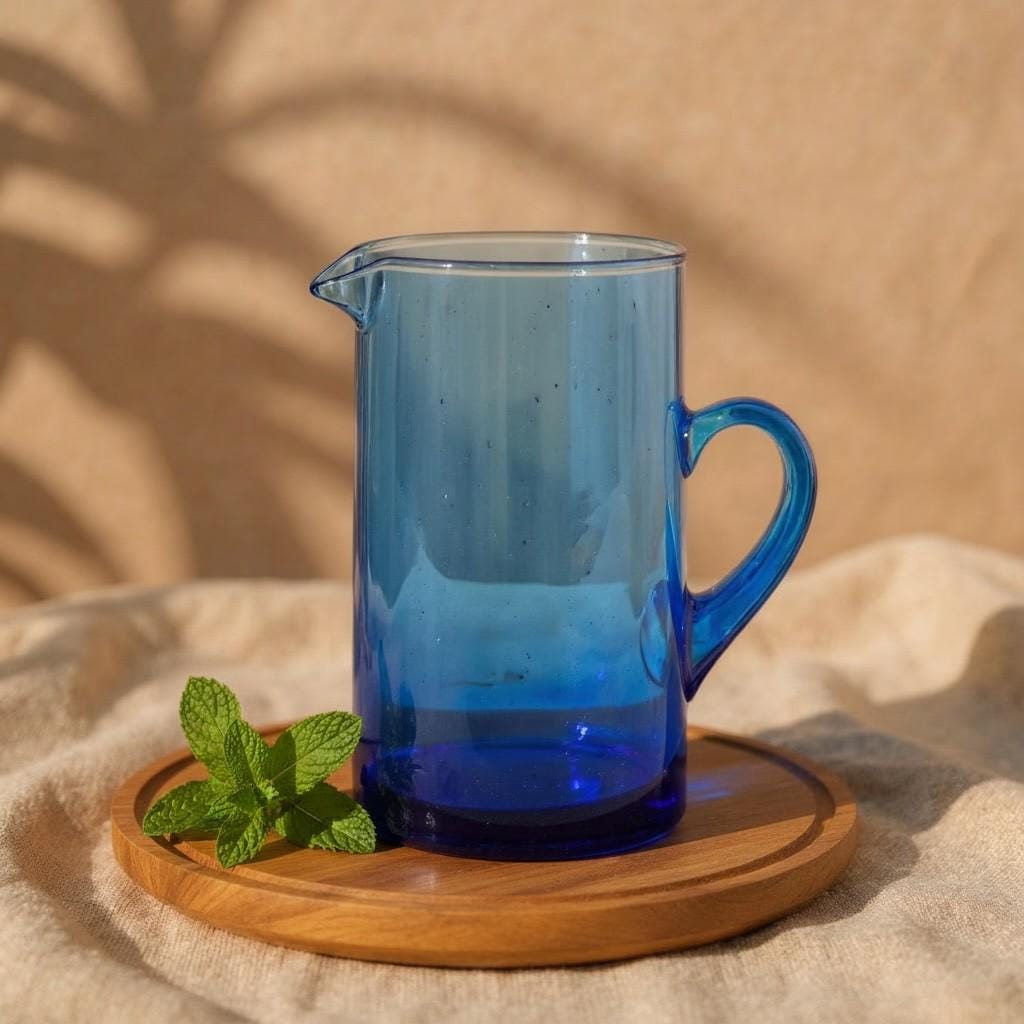 Handblown Moroccan Glass Carafe – Traditional Beldi Pitcher for Tea, Coffee & Juice (1L)