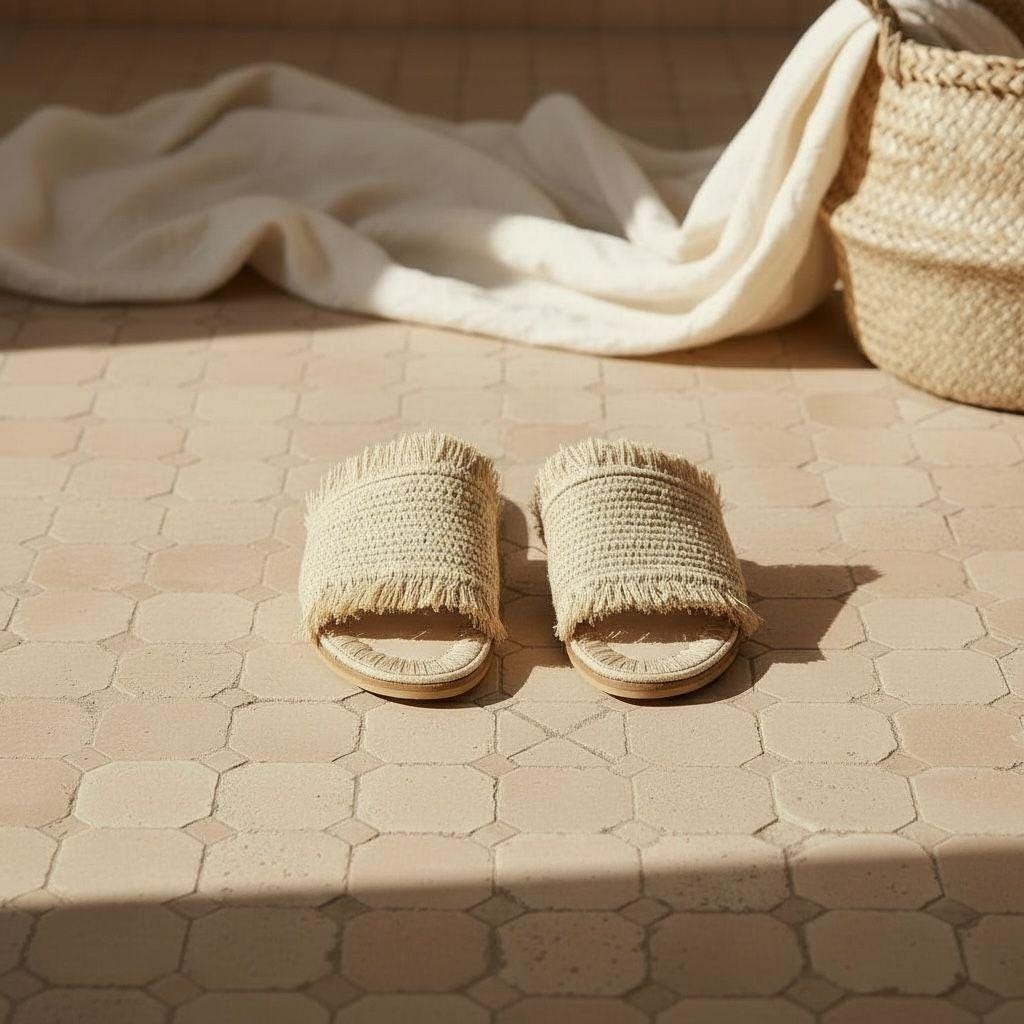 Handmade Raffia Slide Sandals, Boho Beach Footwear