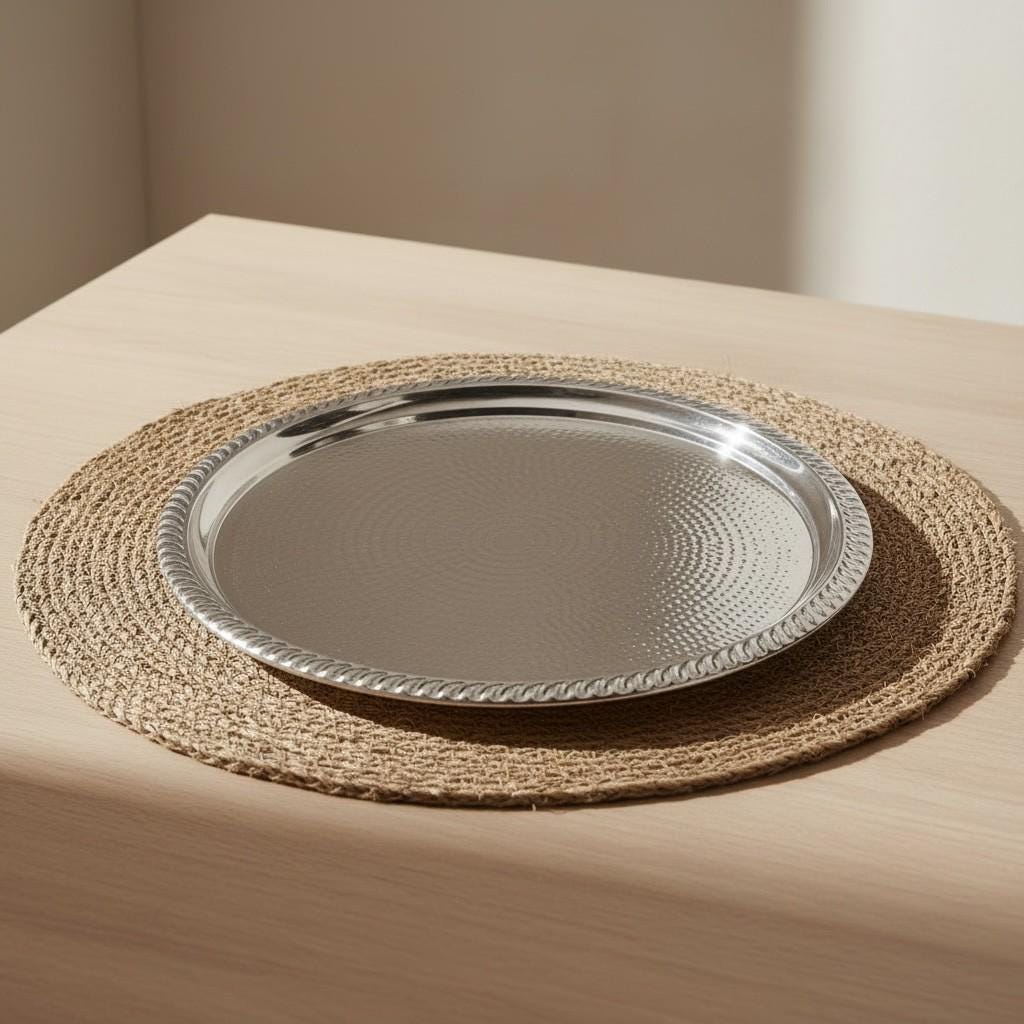 Handmade Moroccan Silver Tea Tray – Traditional Engraved Serving Tray