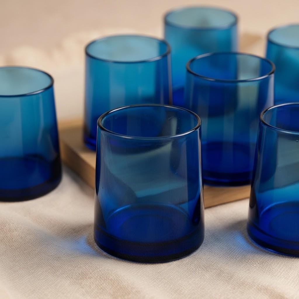 Set of 6 Hand-Blown Glass Tumbler Set – Clear Cylindrical Glasses for Tea, Coffee & Juice