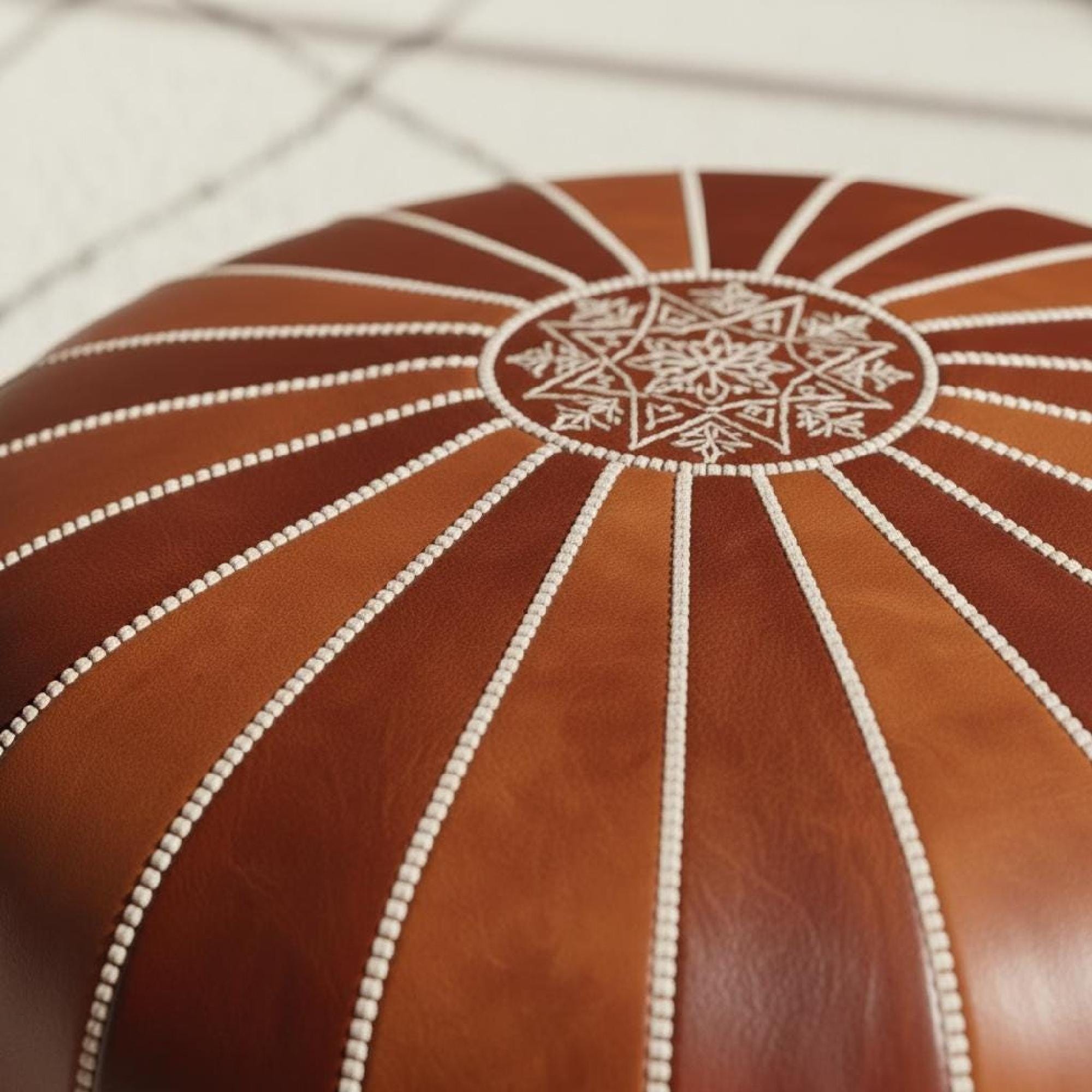 Large Moroccan Leather Pouf Ottoman Cover