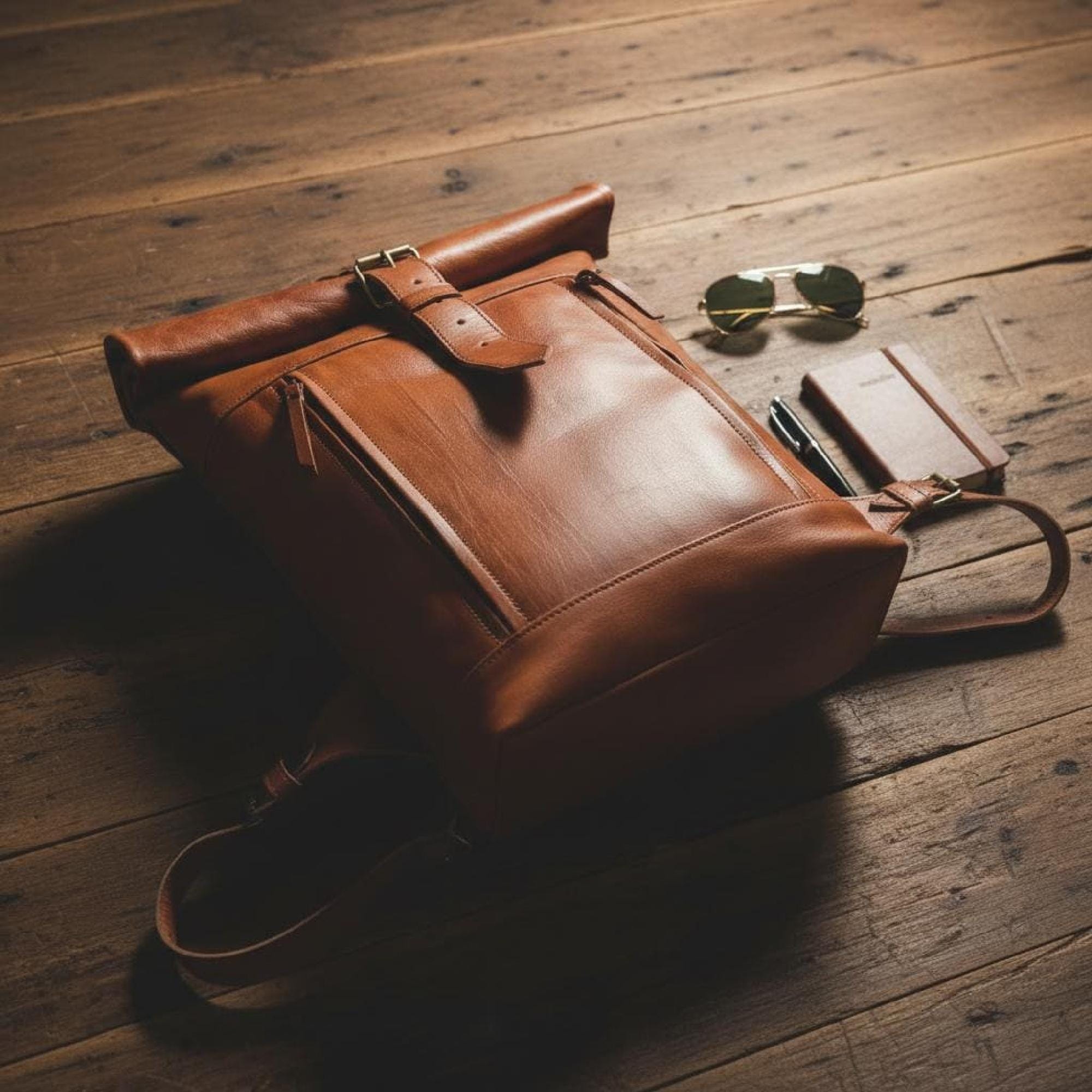 Handmade Moroccan Roll Top Leather Backpack