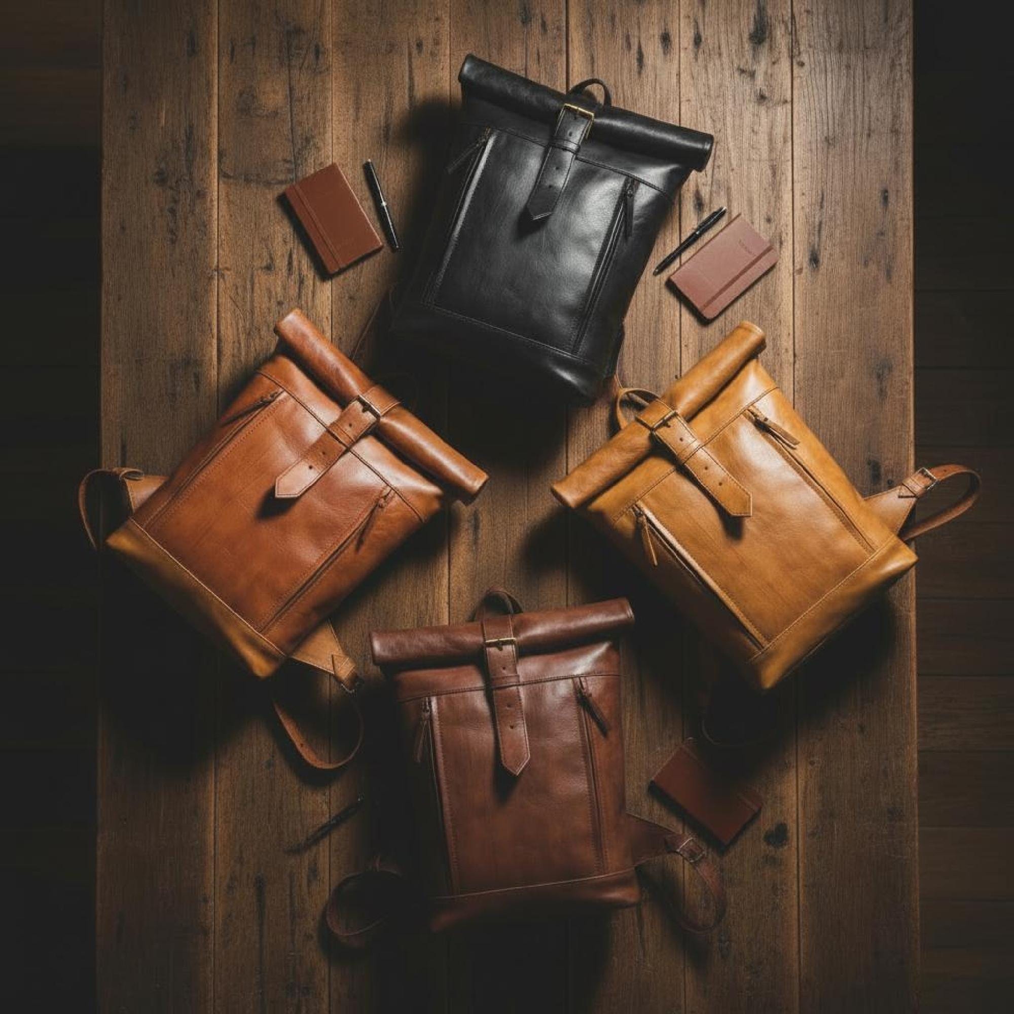 Handmade Moroccan Roll Top Leather Backpack