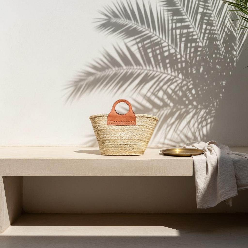 Handmade Moroccan Straw Tote – Raffia Beach Bag with Leather Handles