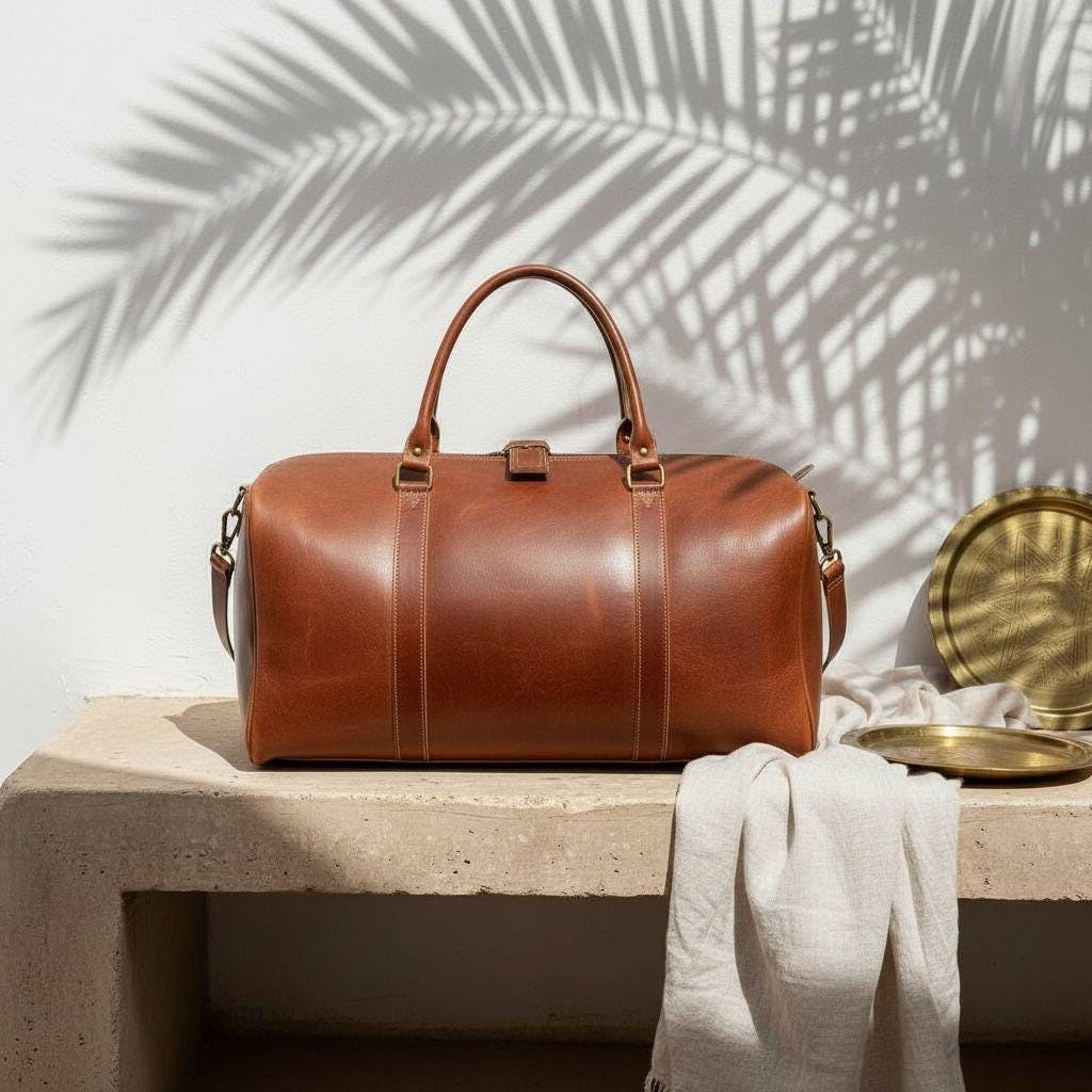 Handmade Moroccan Leather Duffle Bag – Vintage Brown Travel Weekender