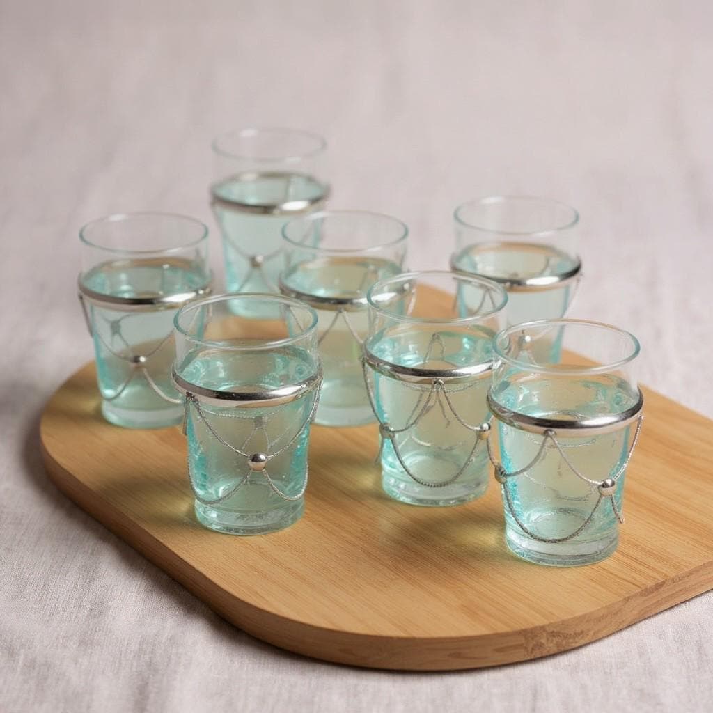 Set of 6 Handmade Moroccan Tea Glasses – Gold Rim Beldi Set