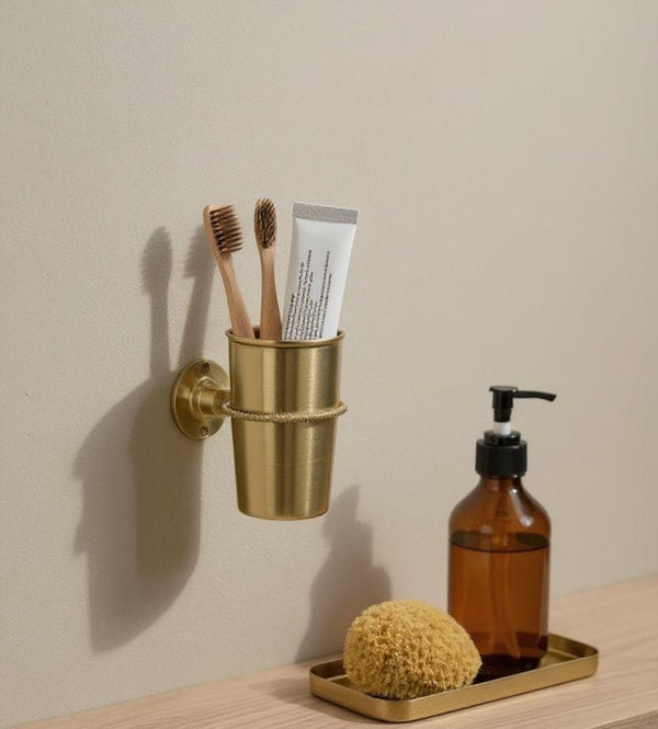 Handmade Solid Brass Wall Cup Holder – Unlacquered Vintage Bathroom Accessory