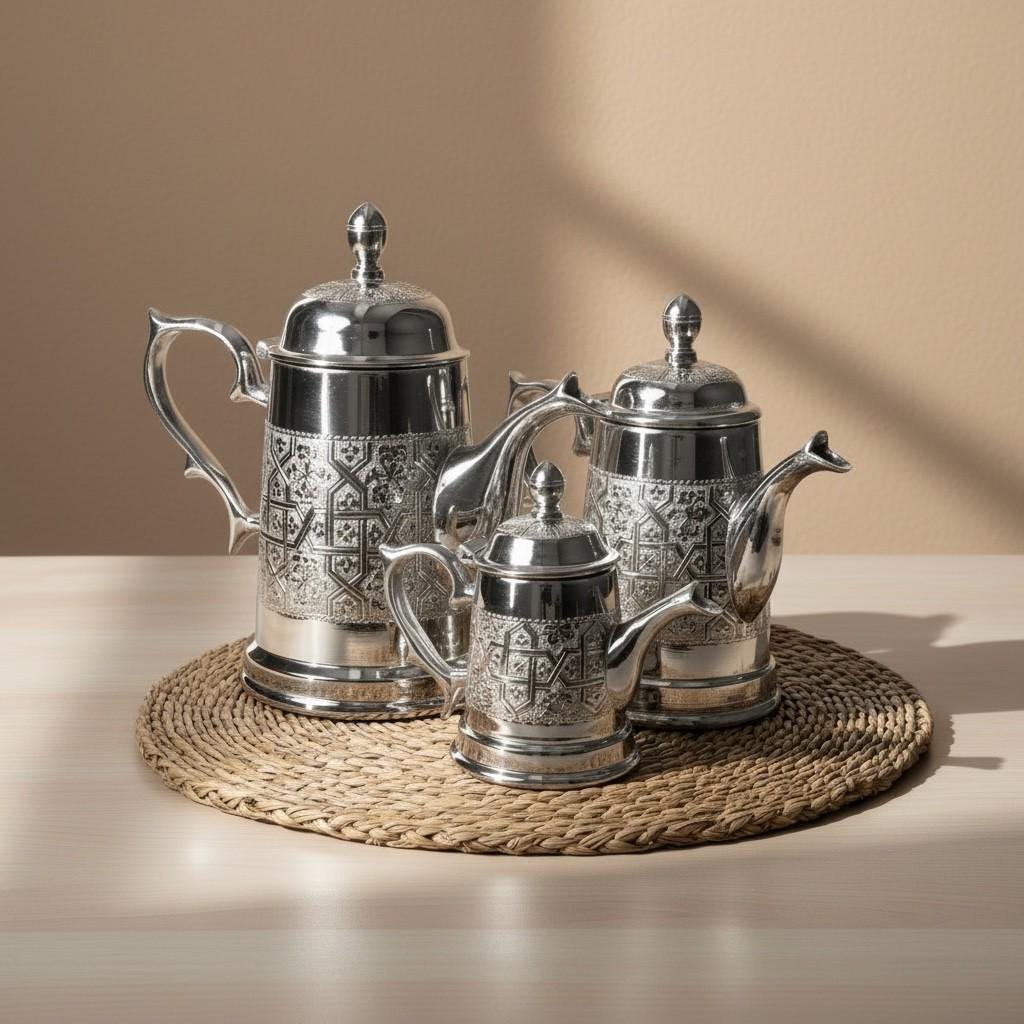Handmade Moroccan Coffee Pot Set – Traditional Engraved Metal Coffee Pots, Arabic Dallah Style