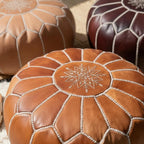 Handmade Moroccan Pouf Leather Ottoman Tan