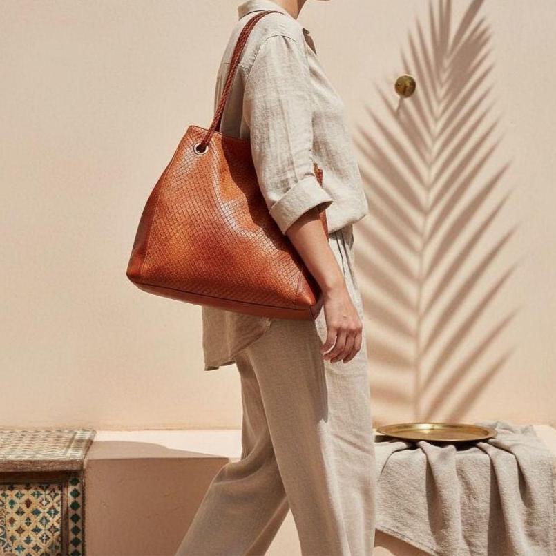 Handmade Moroccan Leather Crossbody Bag – Studded Boho Tassel Purse