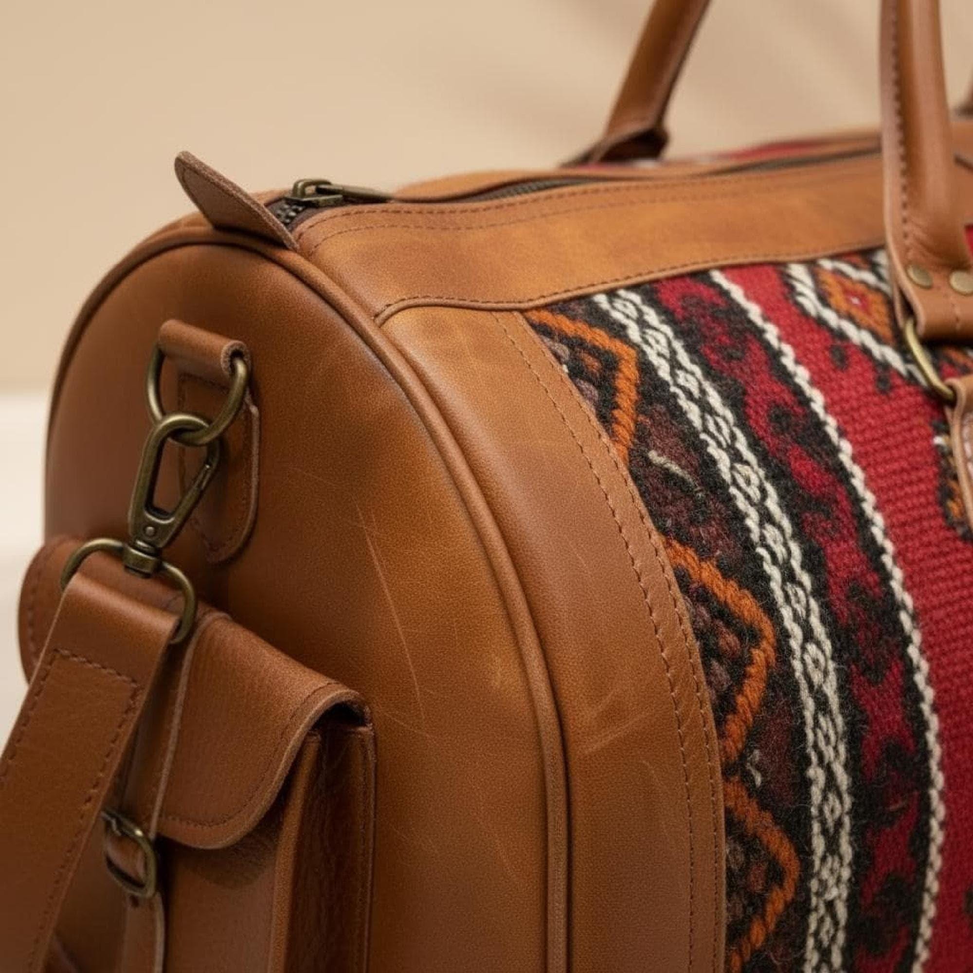 Moroccan Rug Bag Handmade Leather Duffel