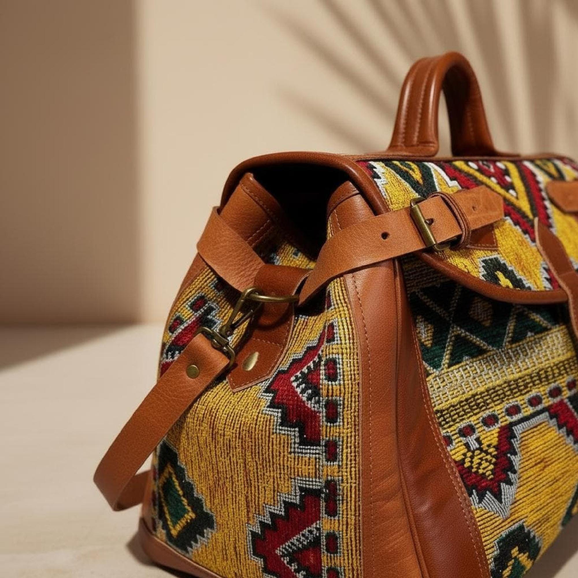 Moroccan Rug Bag Leather Duffel Vintage