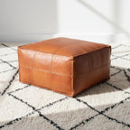 Leather Pouf Square Handmade Moroccan Ottoman