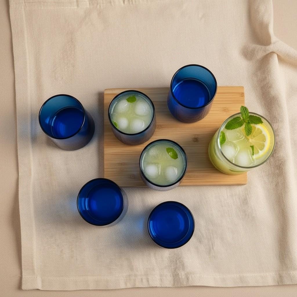 Set of 6 Hand-Blown Glass Tumbler Set – Clear Cylindrical Glasses for Tea, Coffee & Juice