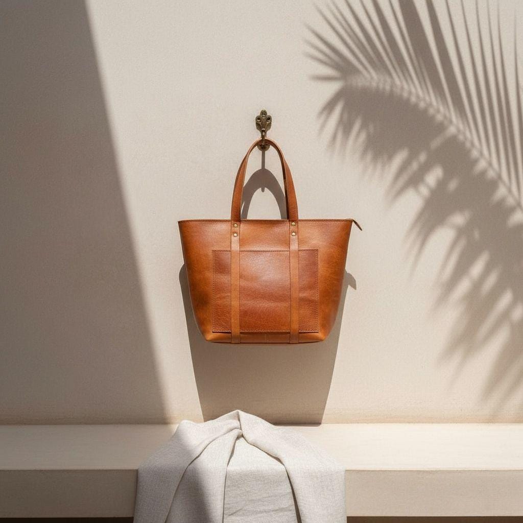 Handmade Leather Shoulder Tote – Moroccan Boho Chic Handbag