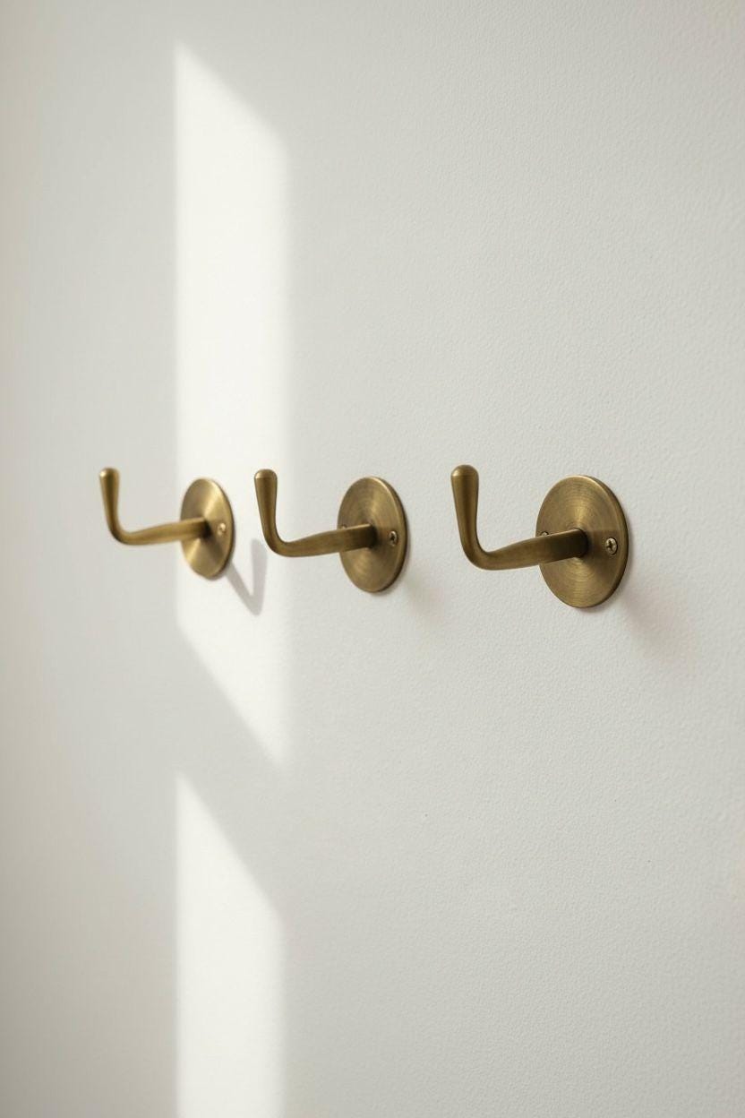 Vintage Unlacquered Brass Robe Hook Set – Rustic Wall Mounted Hardware