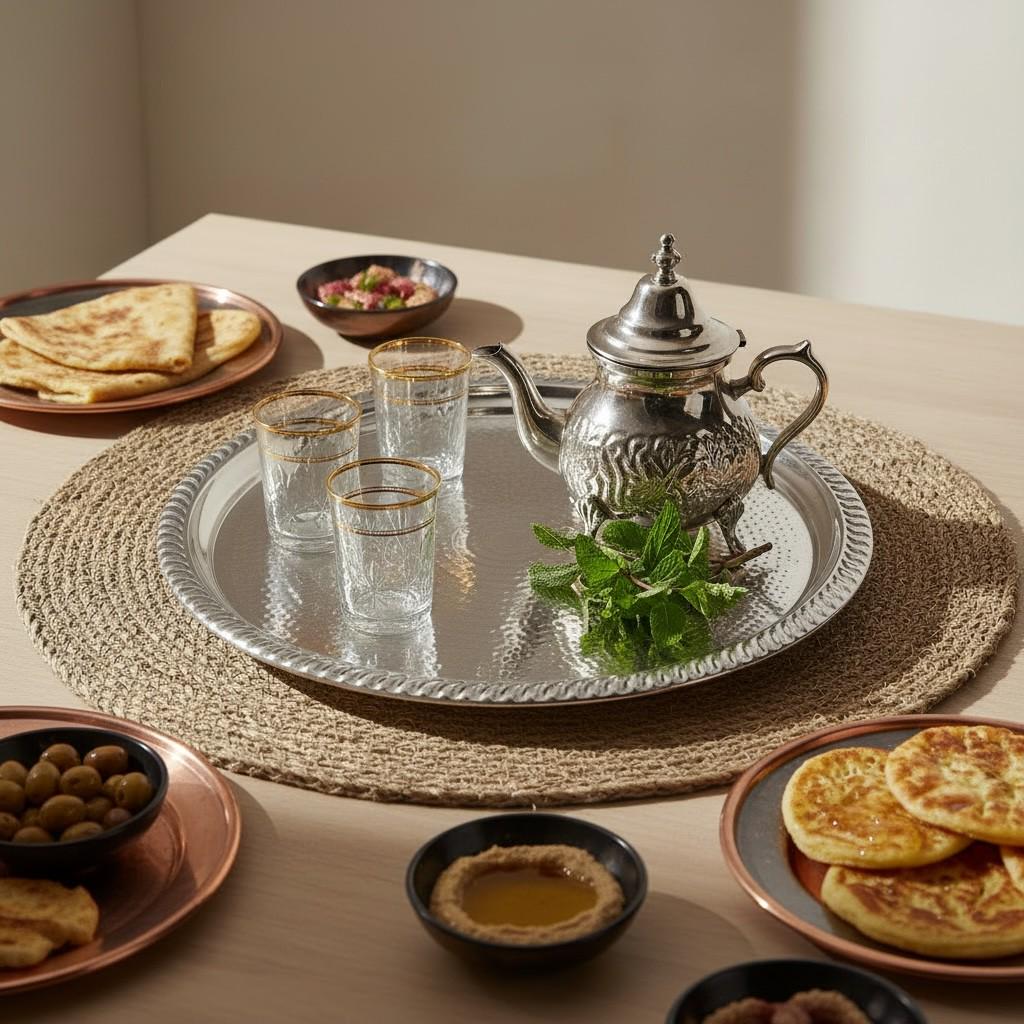 Handmade Moroccan Silver Tea Tray – Traditional Engraved Serving Tray